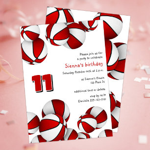 Invitación niños de baloncesto blanco rojo cumpleaños deporti