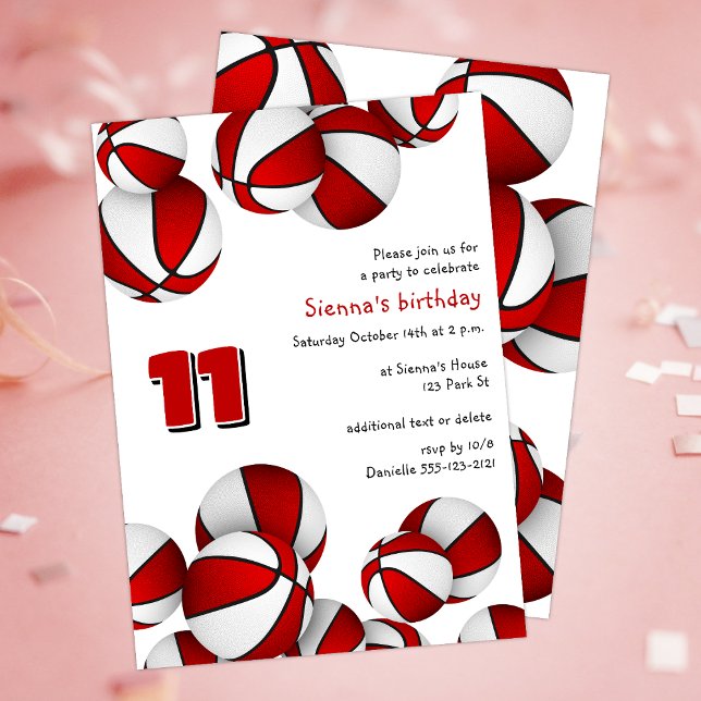 Invitación niños de baloncesto blanco rojo cumpleaños deporti (Subido por el creador)