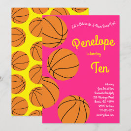 Invitación Niños de baloncesto Fiesta de cumpleaños Chicas ro