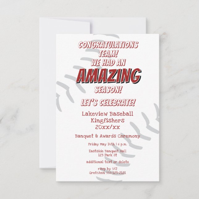 Invitación niños de béisbol softball de fin de temporada banq (Anverso)