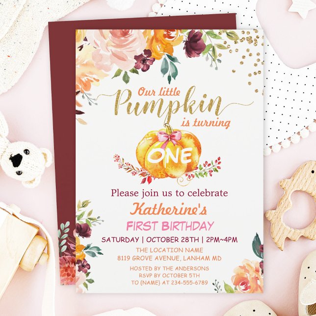 Invitación Niños de calabaza Fiesta de cumpleaños caída Flora (Subido por el creador)
