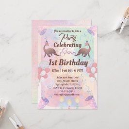 Invitación Niños de color rosa de dinosaurio lindo primer cum
