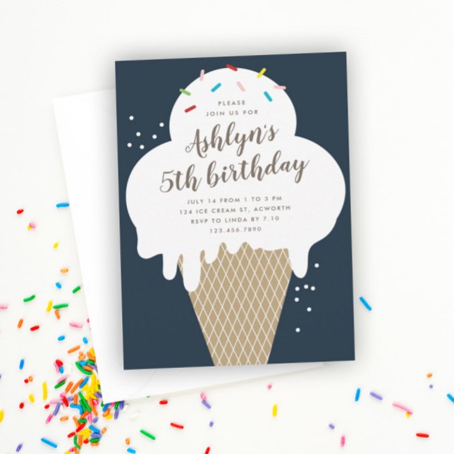 Invitación Niños de Cono de Helado Azul Fiesta de Cumpleaños (Subido por el creador)