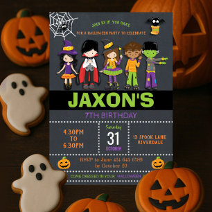 Invitación Niños de cumpleaños de Halloween disfrazan a Fiest