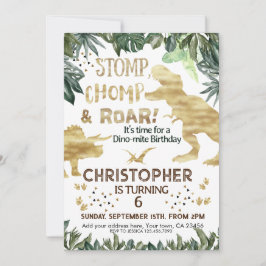 Invitación Niños de Dinosaurios Cute Gold Cumpleaños Dino Tre