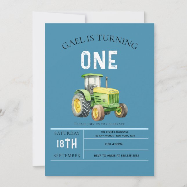 Invitación Niños de granja animales y Tractor Rojo Primer cum (Anverso)