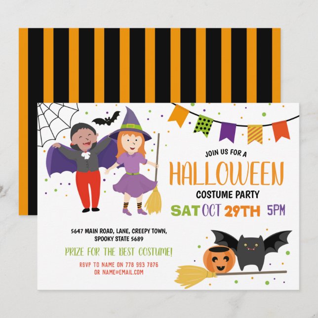 Invitación Niños de Halloween disfraces disfraces disfraces d (Anverso / Reverso)
