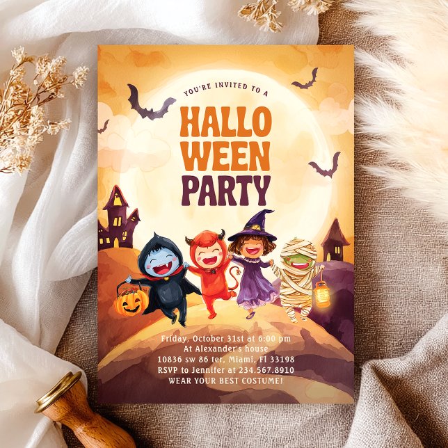 Invitación Niños de Halloween disfraces Fiesta truco (Subido por el creador)