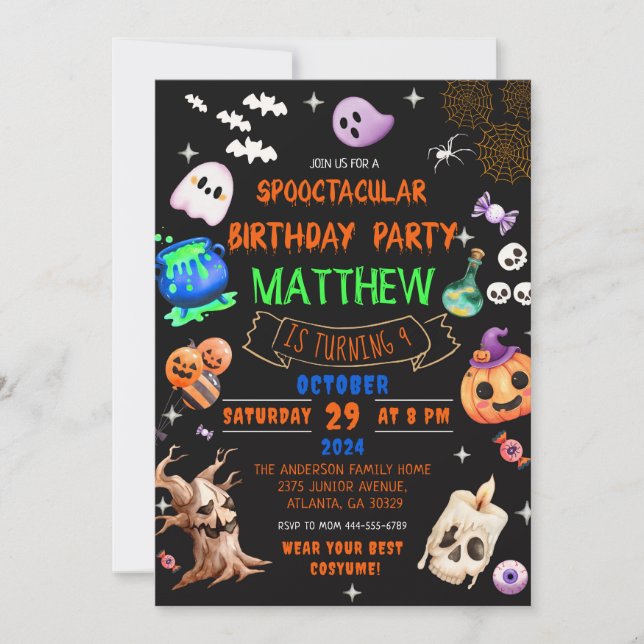 Invitación Niños de Halloween en Spooktacular Fiesta de cumpl (Anverso)