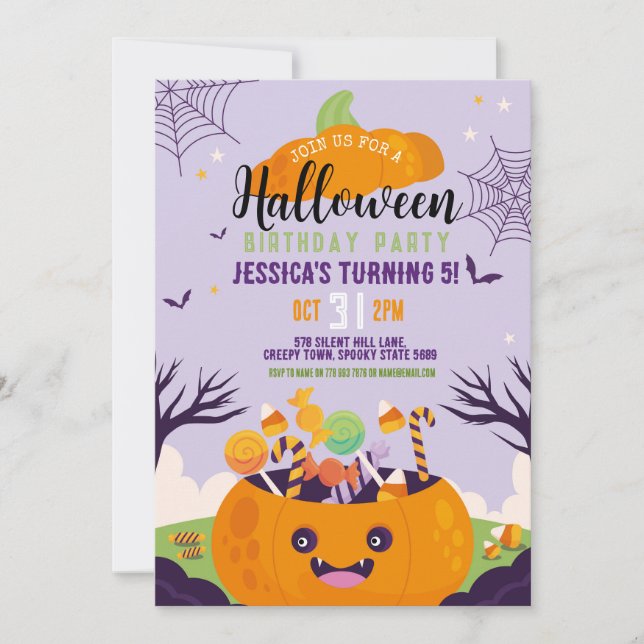Invitación Niños de Halloween Fiesta Calabaza dulce Fiesta (Anverso)