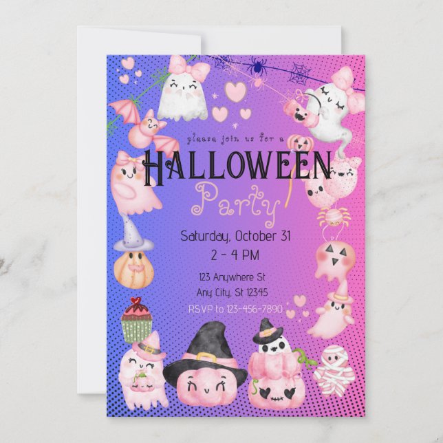 Invitación Niños de Halloween partidos de Halloween Kawaii Pi (Anverso)