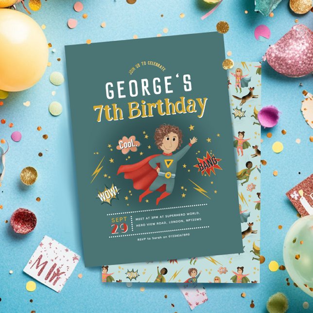 Invitación Niños de historieta superhéroe moderno libro de hi (Subido por el creador)
