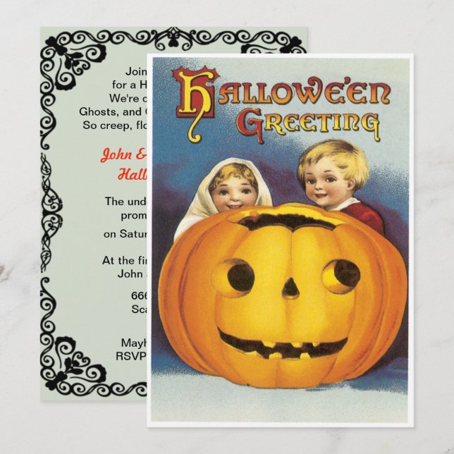Invitación Niños de la época detrás de una Halloween de calab (Anverso / Reverso)