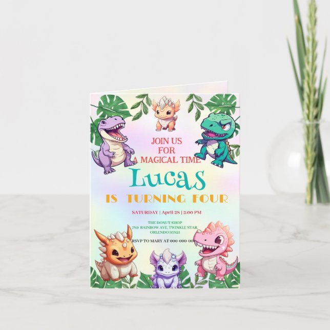 Invitación Niños de la escuela de la jungla de los dinosaurio (Anverso)