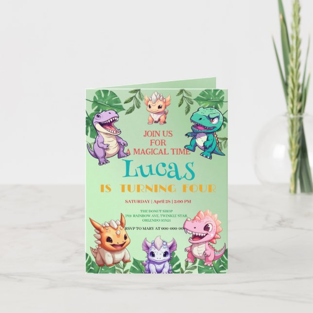 Invitación Niños de la escuela de la selva de los dinosaurios (Anverso)