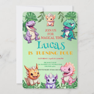 Invitación Niños de la escuela de la selva de los dinosaurios
