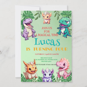 Invitación Niños de la escuela de la selva de los dinosaurios