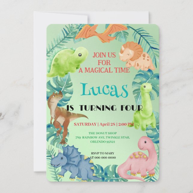 Invitación Niños de la escuela de la selva de los dinosaurios (Anverso)