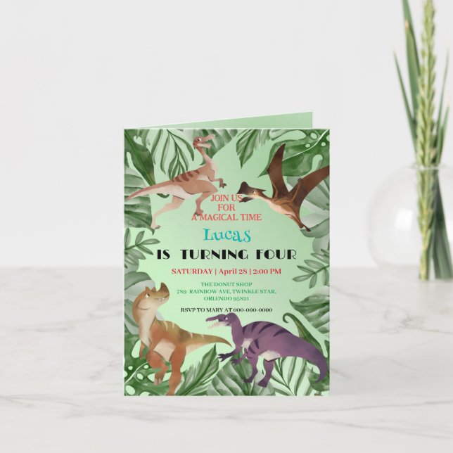 Invitación Niños de la escuela de la selva de los dinosaurios (Anverso)