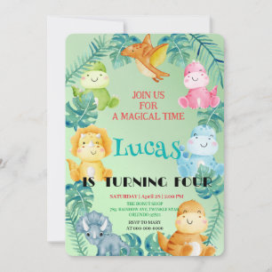 Invitación Niños de la escuela de la selva de los dinosaurios