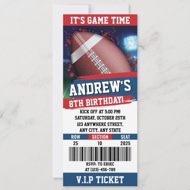 Invitación Niños de la fiesta de cumpleaños de American Rugby (Anverso)