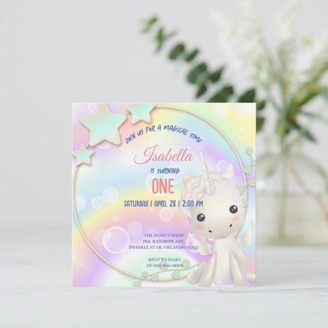 Invitación Niños de la fiesta de cumpleaños del arcoiris de U (Anverso de pie)
