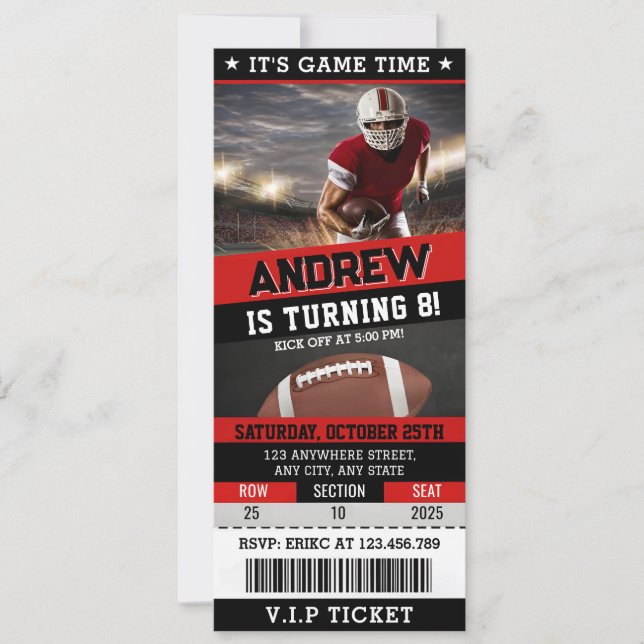Invitación Niños de la fiesta de cumpleaños del Ticket de fút (Anverso)