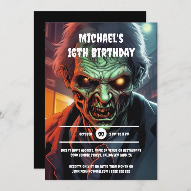 Invitación Niños de la fiesta de halloween de la criatura zom (Anverso / Reverso)