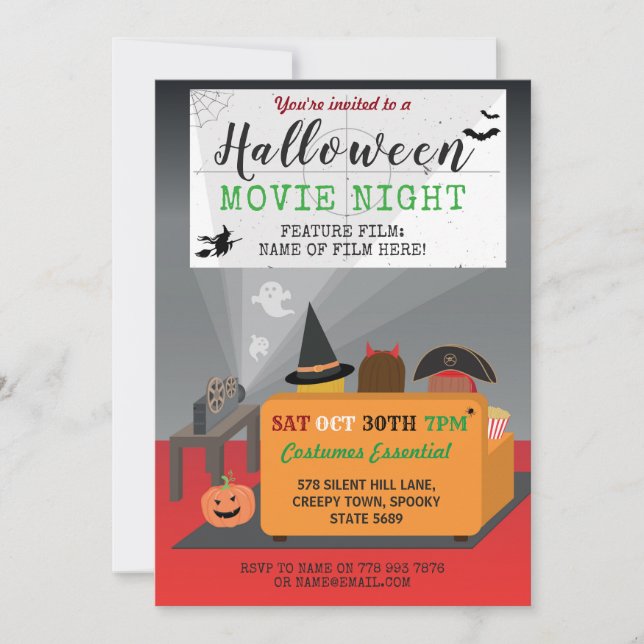 Invitación Niños de la fiesta de Halloween ven la noche de pe (Anverso)