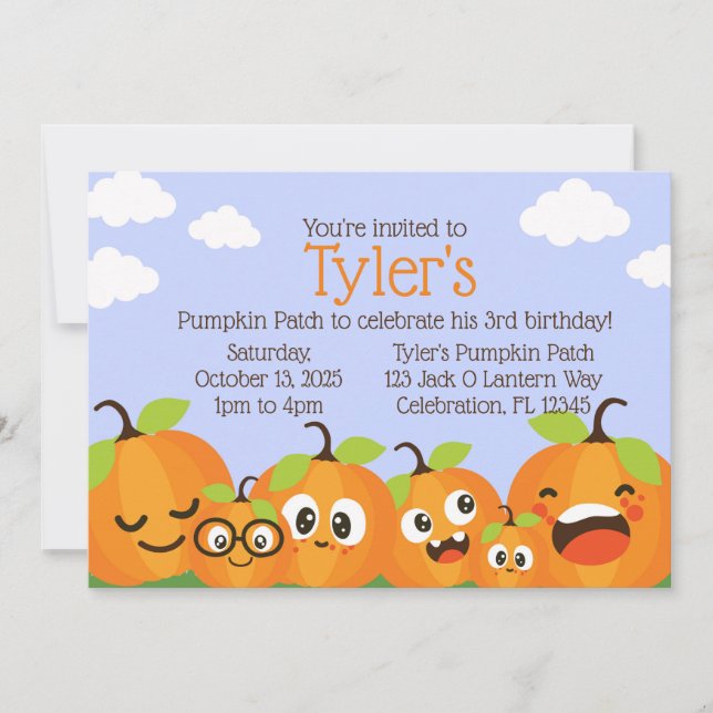 Invitación Niños de la granja de parches de calabaza Cumpleañ (Anverso)