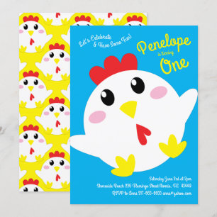 Invitación Niños de la granja de pollo Cute Fiesta de cumplea