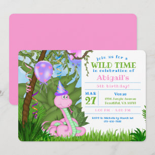 Invitación Niños de la serpiente rosada de la jungla dulce Fi