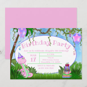 Invitación Niños de la serpiente rosada de la jungla dulce Fi