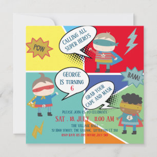 Invitación Niños de la tira cómica Cute Super Héroe