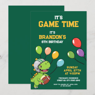 Invitación Niños de los dinosaurios verdes y amarillos festiv