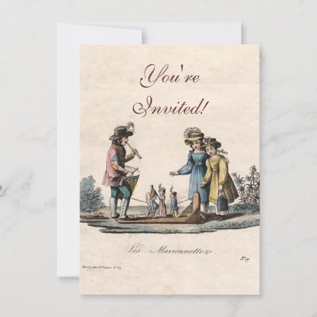 Invitación Niños de marionetas antiguas muestran danza (Anverso)