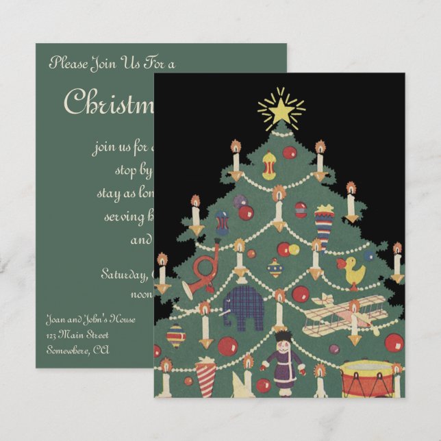 Invitación Niños de Navidad ventilado alrededor de un árbol d (Anverso / Reverso)