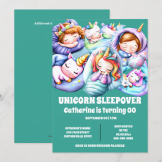 Invitación Niños de pajama con trineos de unicornio