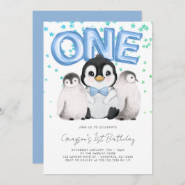 Invitación Niños de Pingüino Cute Primer Cumpleaños