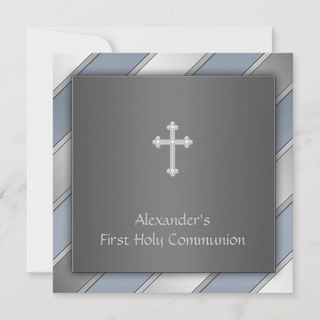 Invitación Niños de Primera Comunión con Raya Azul (Anverso)