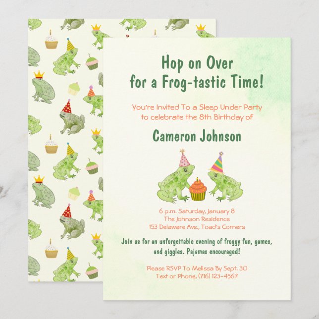 Invitación Niños De Rana Cuta Duermen Bajo El Cumpleaños De L (Anverso / Reverso)