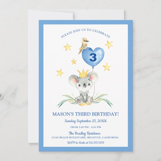 Invitación Niños de Woodland Bush Baby Koala Cumpleaños (Anverso)