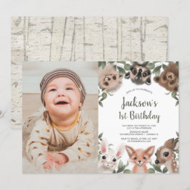 Invitación Niños de Woodland foto de primer cumpleaños