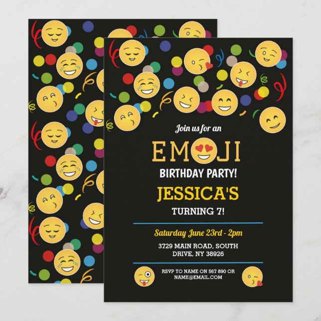 Invitación Niños del cumpleaños de la diversión de la emoji (Anverso / Reverso)