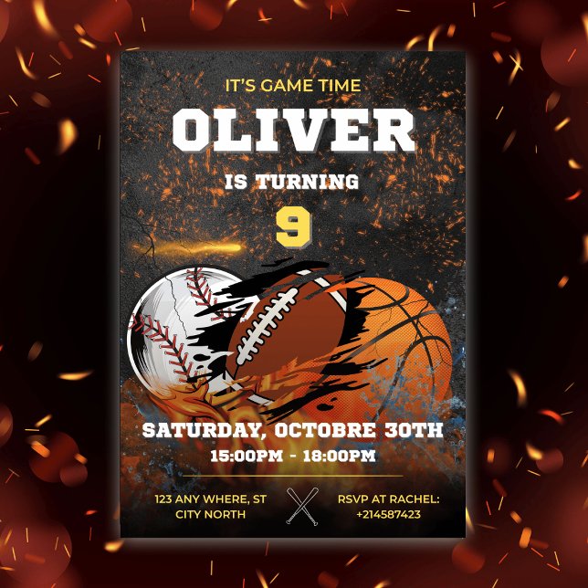 Invitación Niños del deporte del oro negro Cumpleaños (Subido por el creador)