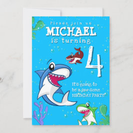 Invitación Niños del Océano Azul de Tiburón Cualquier Cumplea