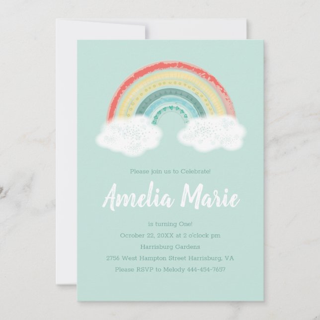 Invitación Niños del Partido del Cumpleaños del Arcoiris Boho (Anverso)