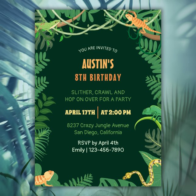 Invitación Niños del reptil de la selva tropical Fiesta de cu (Subido por el creador)