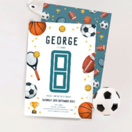 Invitación Niños Deportes Azules Niños 8 Cumpleaños