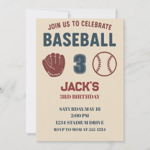 Invitación Niños Deportivos Béisbol Cute Fiesta de Cumpleaños